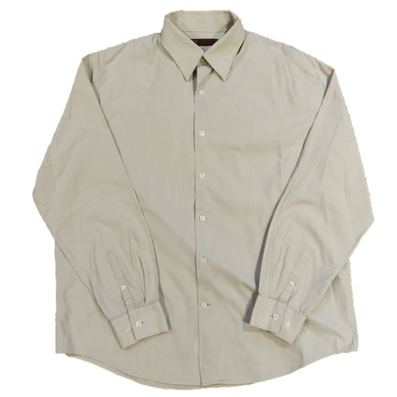 perry Ellis Green & Tan Striped Button-Up Dress Shirt - Picture 1 of 6